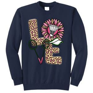 Badminton T Shirts Love Leopard Sunflower Graphic Plus Size Tall Sweatshirt