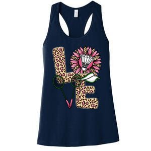 Badminton T Shirts Love Leopard Sunflower Graphic Plus Size Women's Racerback Tank