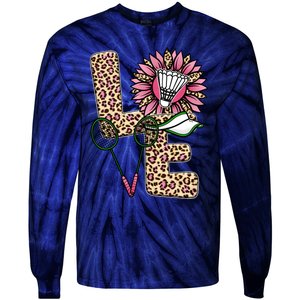 Badminton T Shirts Love Leopard Sunflower Graphic Plus Size Tie-Dye Long Sleeve Shirt