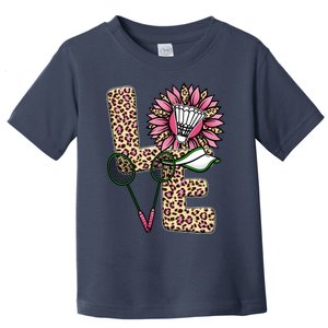 Badminton T Shirts Love Leopard Sunflower Graphic Plus Size Toddler T-Shirt