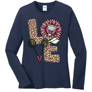 Badminton T Shirts Love Leopard Sunflower Graphic Plus Size Ladies Long Sleeve Shirt