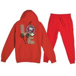 Badminton T Shirts Love Leopard Sunflower Graphic Plus Size Premium Hooded Sweatsuit Set