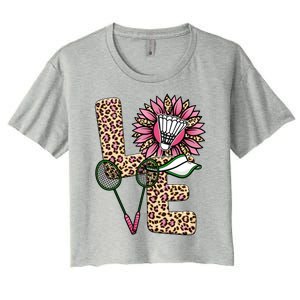 Badminton T Shirts Love Leopard Sunflower Graphic Plus Size Women's Crop Top Tee