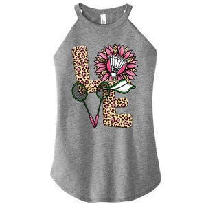 Badminton T Shirts Love Leopard Sunflower Graphic Plus Size Women's Perfect Tri Rocker Tank