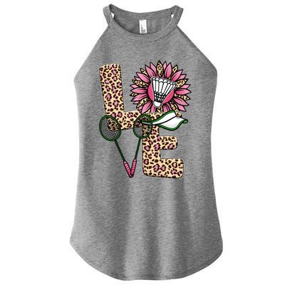 Badminton T Shirts Love Leopard Sunflower Graphic Plus Size Women's Perfect Tri Rocker Tank