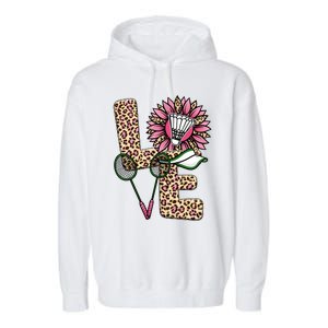 Badminton T Shirts Love Leopard Sunflower Graphic Plus Size Garment-Dyed Fleece Hoodie