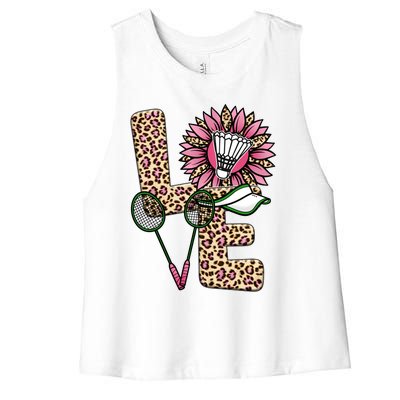 Badminton T Shirts Love Leopard Sunflower Graphic Plus Size Women's Racerback Cropped Tank