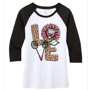 Badminton T Shirts Love Leopard Sunflower Graphic Plus Size Women's Tri-Blend 3/4-Sleeve Raglan Shirt