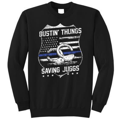 Bustin Thungs Saving Juggs Thin Blue Line Back The Blue Police Sweatshirt