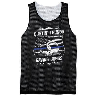 Bustin Thungs Saving Juggs Thin Blue Line Back The Blue Police Mesh Reversible Basketball Jersey Tank