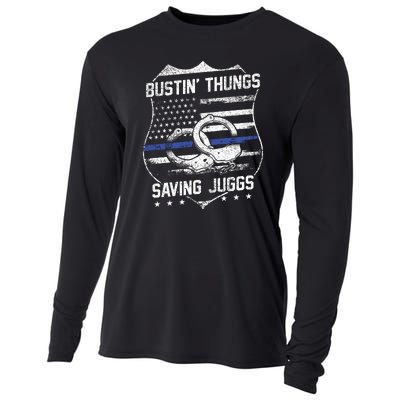 Bustin Thungs Saving Juggs Thin Blue Line Back The Blue Police Cooling Performance Long Sleeve Crew