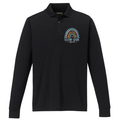 Back To School Rainbow Second Grade Squad Teachers Student Performance Long Sleeve Polo