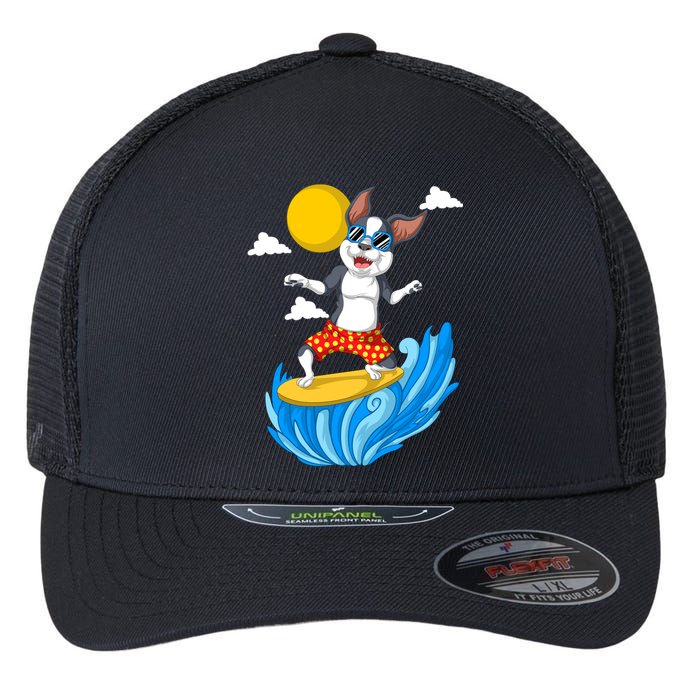 Boston Terrier Surfing Flexfit Unipanel Trucker Cap