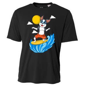 Boston Terrier Surfing Cooling Performance Crew T-Shirt