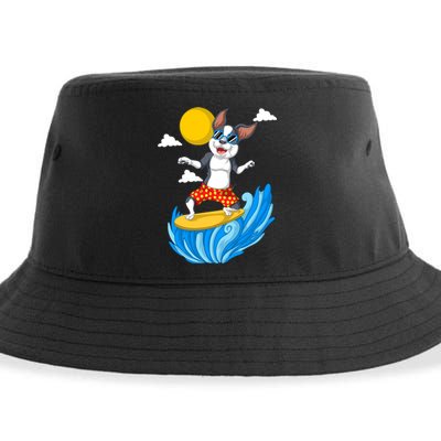 Boston Terrier Surfing Sustainable Bucket Hat