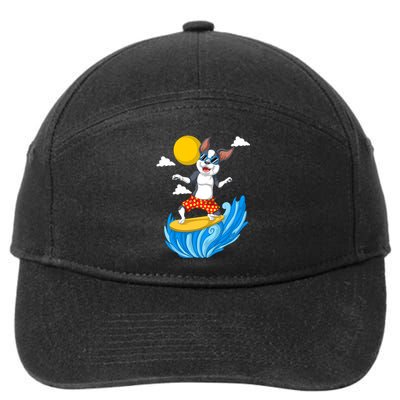 Boston Terrier Surfing 7-Panel Snapback Hat