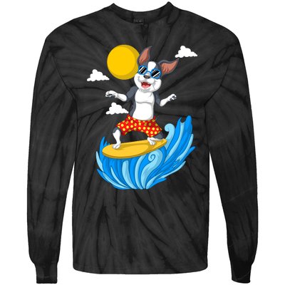 Boston Terrier Surfing Tie-Dye Long Sleeve Shirt