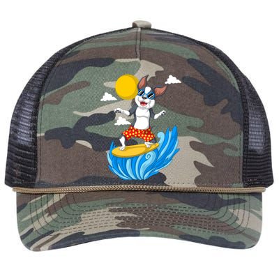 Boston Terrier Surfing Retro Rope Trucker Hat Cap