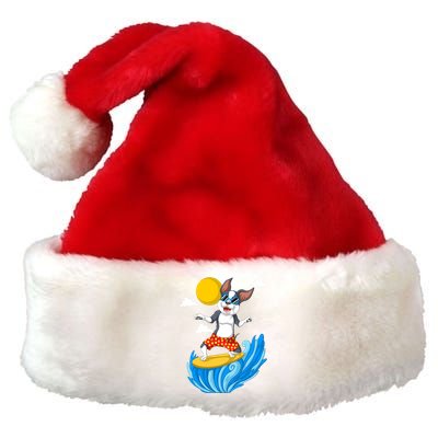 Boston Terrier Surfing Premium Christmas Santa Hat