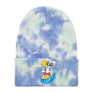 Boston Terrier Surfing Tie Dye 12in Knit Beanie