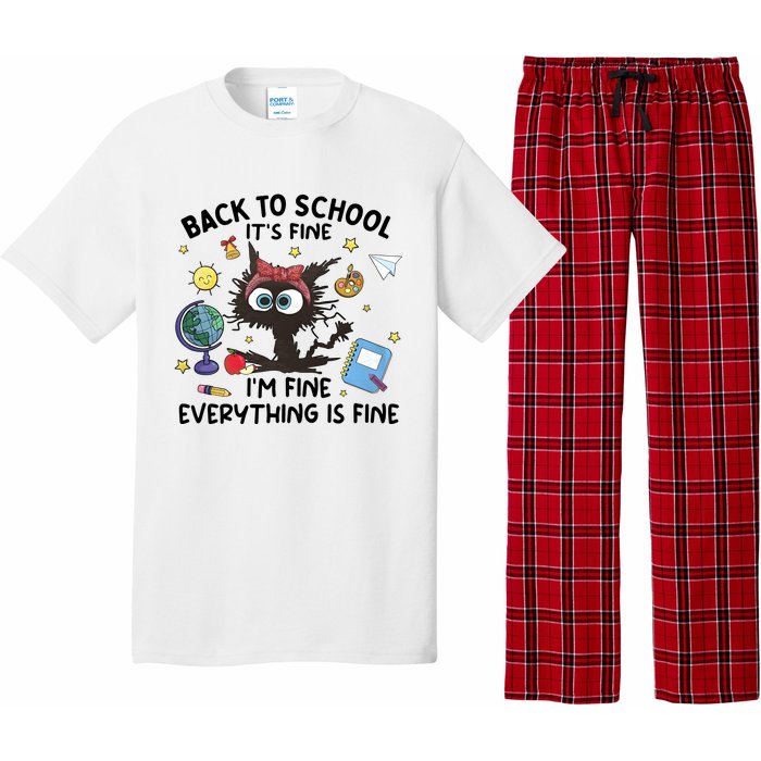 Back To School Its Fine Im Fine Everything Is Fine Funny Black Cat Pajama Set