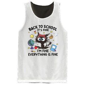 Back To School Its Fine Im Fine Everything Is Fine Funny Black Cat Mesh Reversible Basketball Jersey Tank