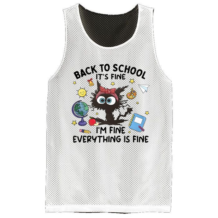 Back To School Its Fine Im Fine Everything Is Fine Funny Black Cat Mesh Reversible Basketball Jersey Tank