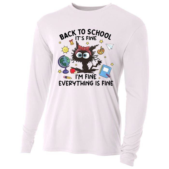 Back To School Its Fine Im Fine Everything Is Fine Funny Black Cat Cooling Performance Long Sleeve Crew