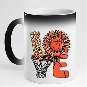 Basketball T Shirts Love Leopard Sunflower Graphic Plus Size 11oz Black Color Changing Mug