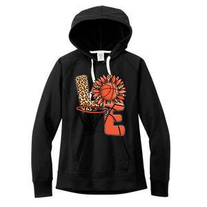 Basketball T Shirts Love Leopard Sunflower Graphic Plus Size Women's Fleece Hoodie