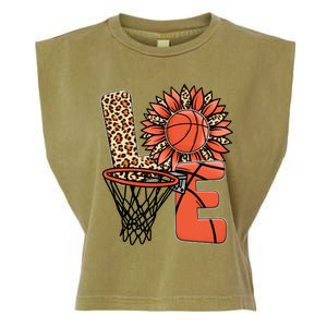 Basketball T Shirts Love Leopard Sunflower Graphic Plus Size Garment-Dyed Women's Muscle Tee