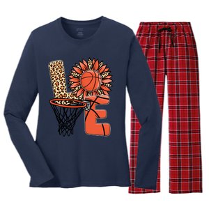 Basketball T Shirts Love Leopard Sunflower Graphic Plus Size Women's Long Sleeve Flannel Pajama Set 