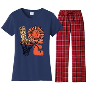 Basketball T Shirts Love Leopard Sunflower Graphic Plus Size Women's Flannel Pajama Set