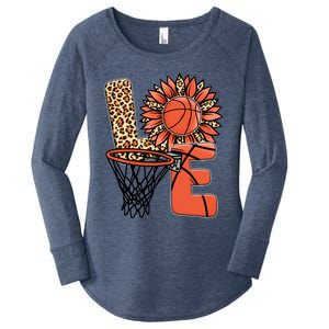 Basketball T Shirts Love Leopard Sunflower Graphic Plus Size Women's Perfect Tri Tunic Long Sleeve Shirt