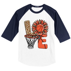 Basketball T Shirts Love Leopard Sunflower Graphic Plus Size Baseball Sleeve Shirt