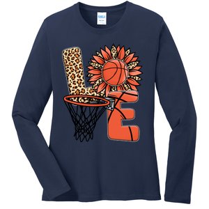 Basketball T Shirts Love Leopard Sunflower Graphic Plus Size Ladies Long Sleeve Shirt