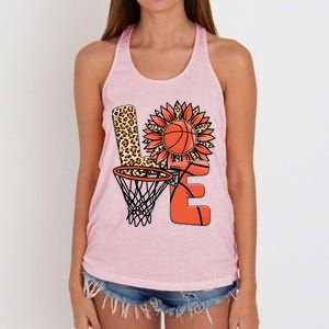 Basketball T Shirts Love Leopard Sunflower Graphic Plus Size Women's Knotted Racerback Tank