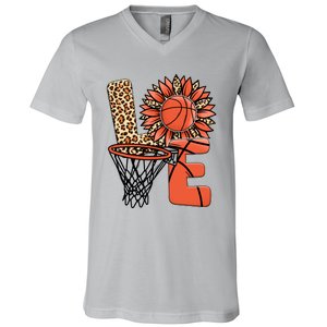 Basketball T Shirts Love Leopard Sunflower Graphic Plus Size V-Neck T-Shirt