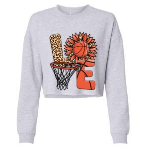 Basketball T Shirts Love Leopard Sunflower Graphic Plus Size Cropped Pullover Crew