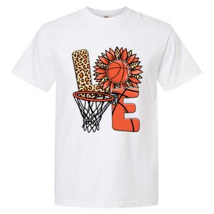 Basketball T Shirts Love Leopard Sunflower Graphic Plus Size Garment-Dyed Heavyweight T-Shirt