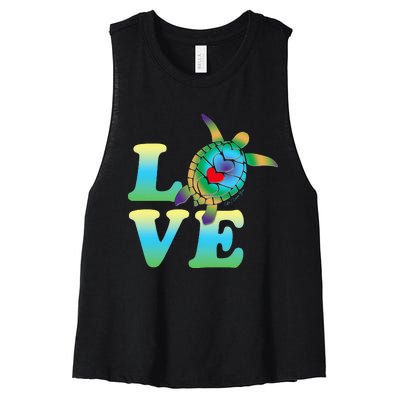 Beautiful Tropical Sea Turtle LOVE Women's Racerback Cropped Tank