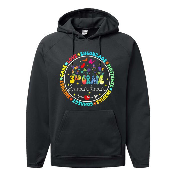 Back To School Third Grade Dream Team Teacher Flower Performance Fleece Hoodie