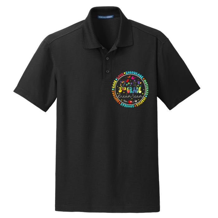 Back To School Third Grade Dream Team Teacher Flower Dry Zone Grid Polo