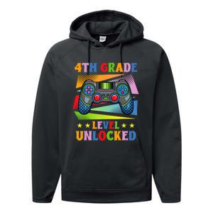 Back To School Video Gamer Level 4Th Grade Unlocked Performance Fleece Hoodie