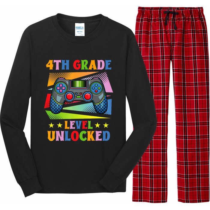 Back To School Video Gamer Level 4Th Grade Unlocked Long Sleeve Pajama Set