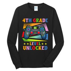 Back To School Video Gamer Level 4Th Grade Unlocked Tall Long Sleeve T-Shirt