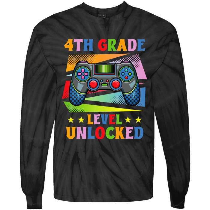 Back To School Video Gamer Level 4Th Grade Unlocked Tie-Dye Long Sleeve Shirt