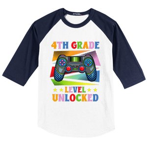 Back To School Video Gamer Level 4Th Grade Unlocked Baseball Sleeve Shirt