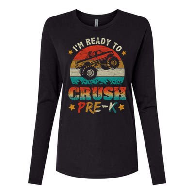 Back To School I'm Ready To Crush Pregiftk Monster Truck Boys Funny Gift Womens Cotton Relaxed Long Sleeve T-Shirt