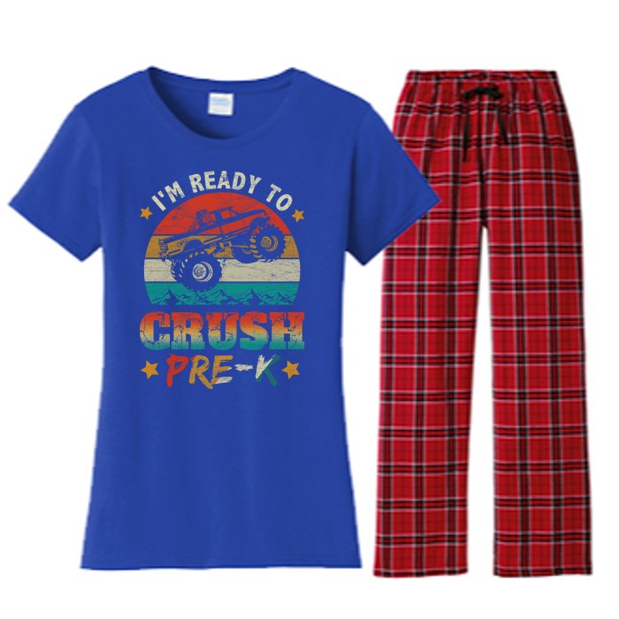 Back To School I'm Ready To Crush Pregiftk Monster Truck Boys Funny Gift Women's Flannel Pajama Set